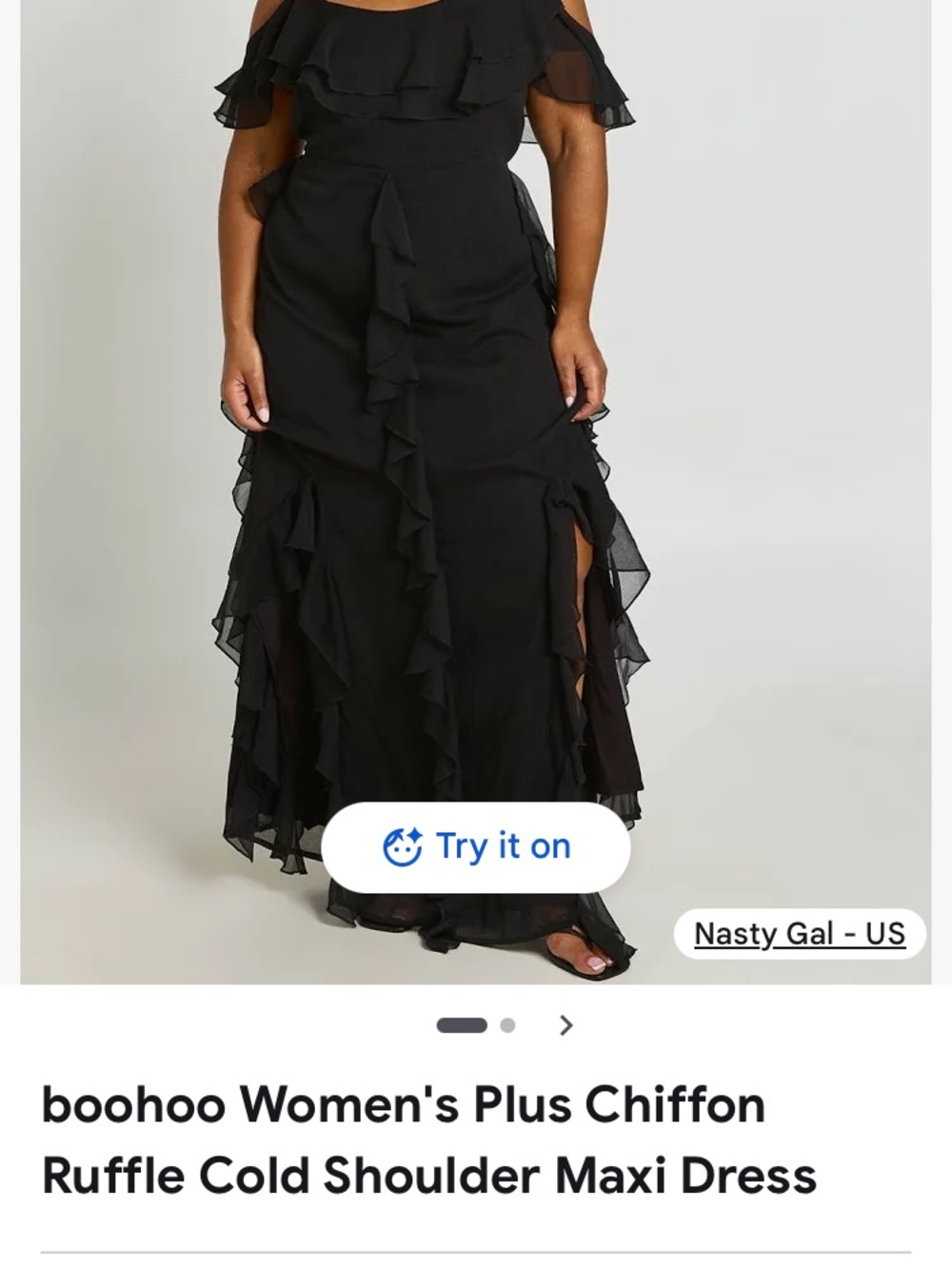 Nasty Gal Black Ruffle Cold-Shoulder Maxi Dress